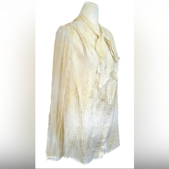 NWT 7 For All Mankind Tie Neck Silk Blouse Silver And Gold Color  Size S - Picture 4 of 8